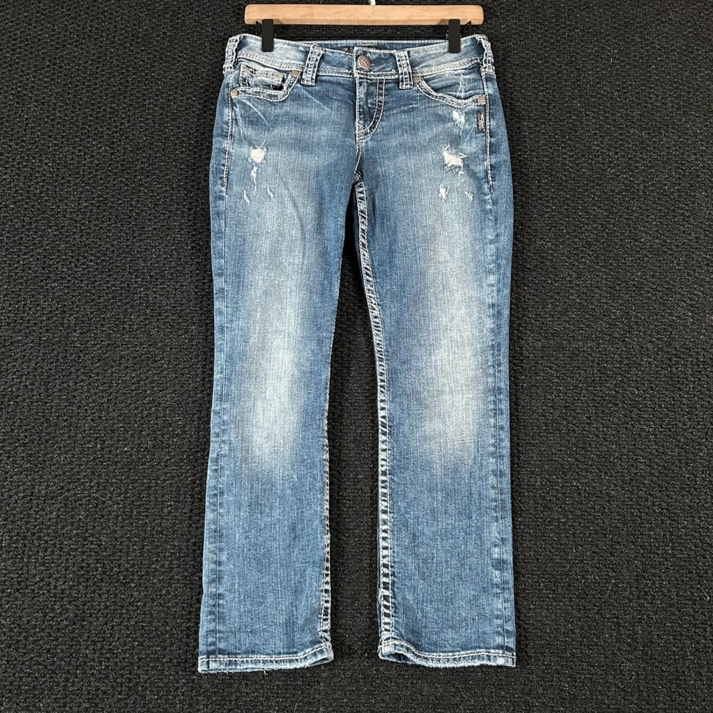 Silver Jeans Women's Boot Cut Jeans - Light Blue Distressed